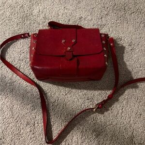Sandro Red Studded Leather Crossbody Bag